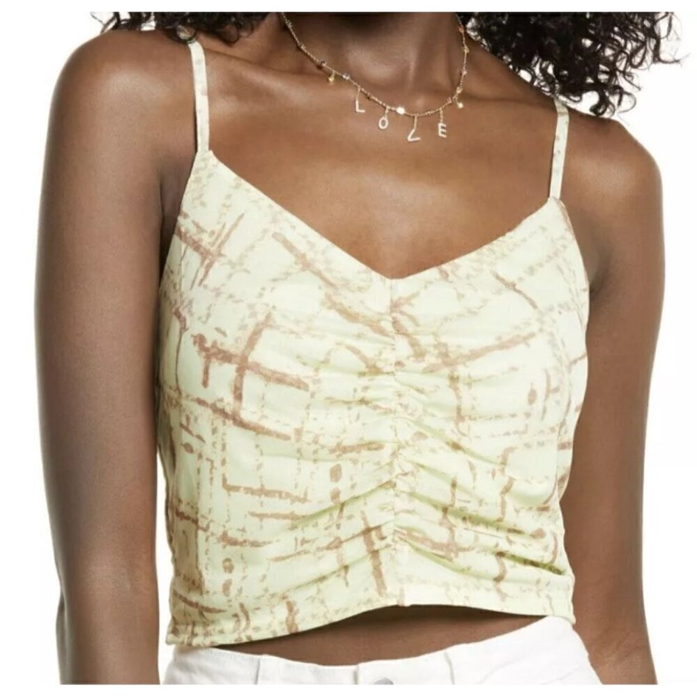 NWT bp Ruched V-Neck Crop Tank Green Cross Hatch Plaid - Size: 3X